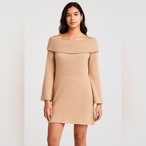 New Backyard Roses Off the Shoulder Sweater Dress Tan Womens Extra Large Mini